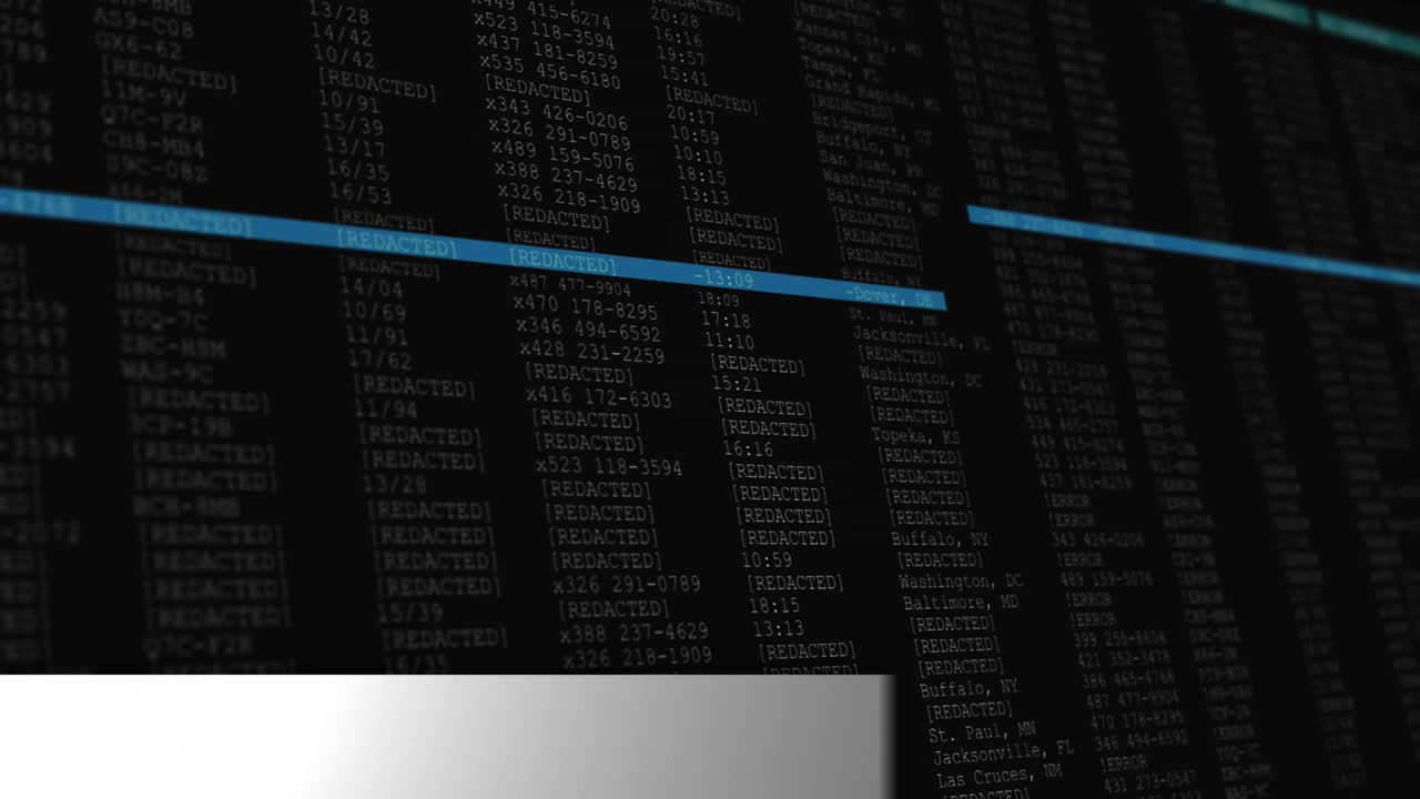 animación de noticias de última hora sobre datos redactados en fondo negro