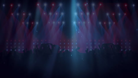 animación de la multitud bailando con focos rojos y azules
