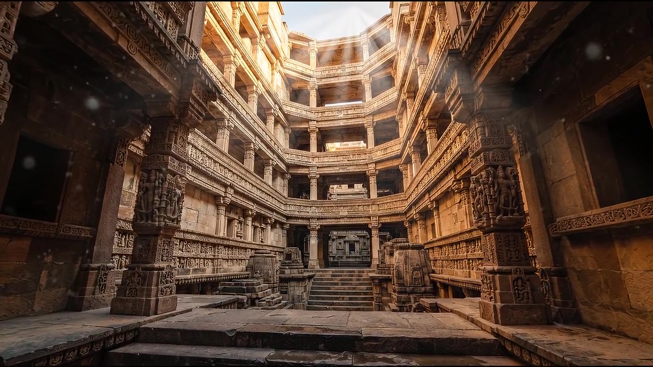 Grande pátio histórico de pedra com arquitetura clássica detalhada e arcos capturado em um ambiente profissional realista