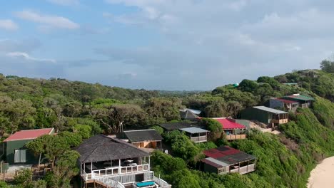aerial view of beautiful beach house, drone punch in shot