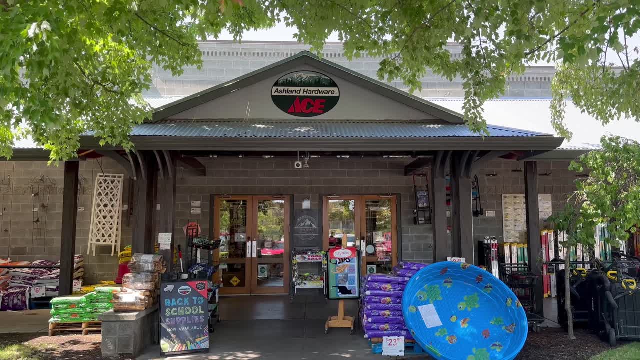 Ashland ACE Hardware Store Building In Oregon, United States. Static Shot