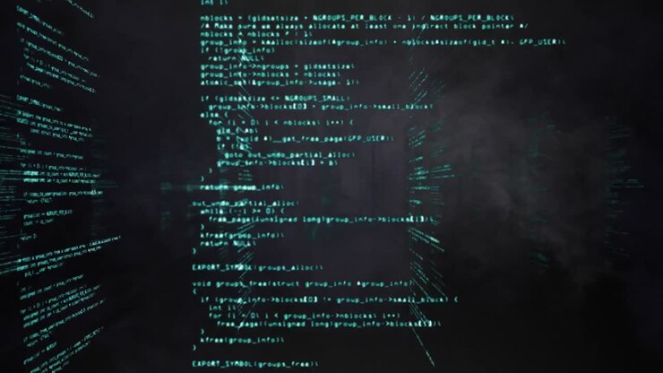 Blue smoke effect over multiple screens with data processing against black background