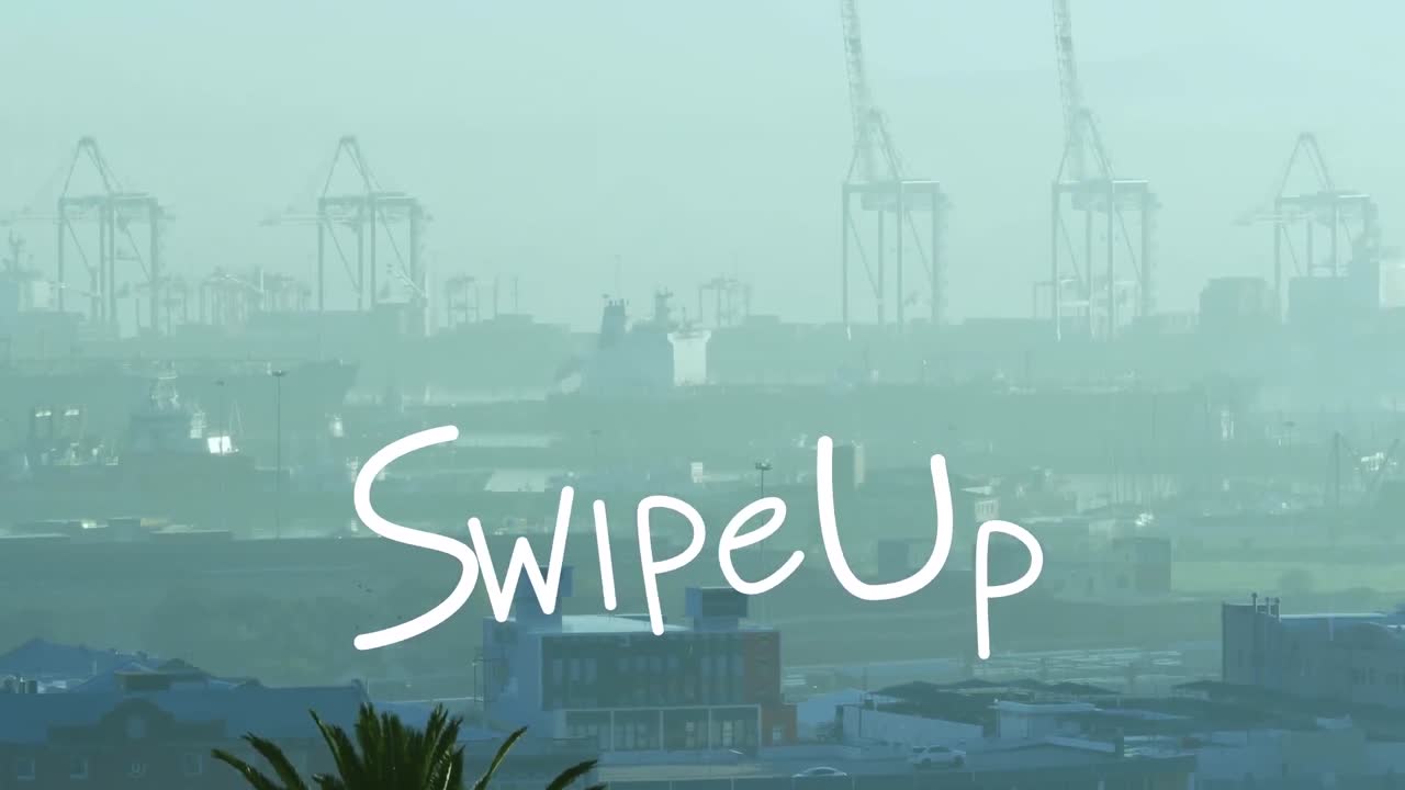 Animation of swipe up text data processing over cityscape