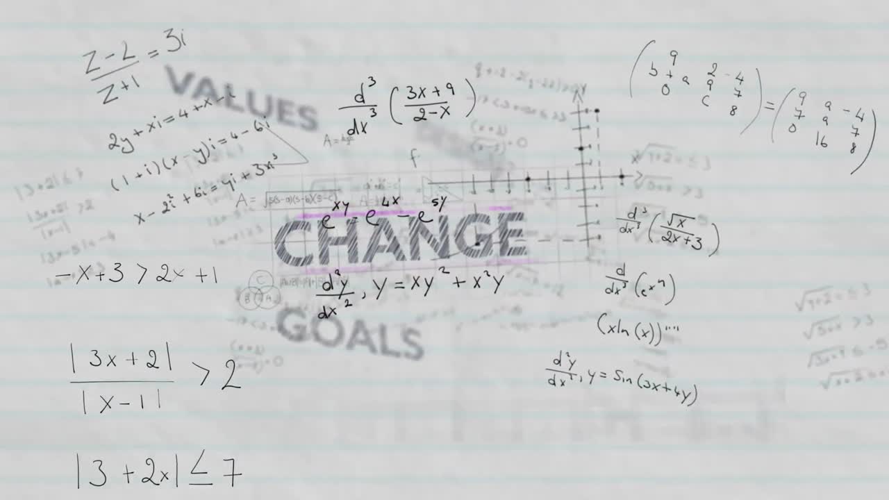 교육 개념 텍스트와  ⁇  줄로 된 종이에 대한 수학 방정식