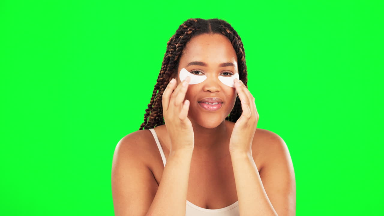 Eyes, patch and face of woman on green screen