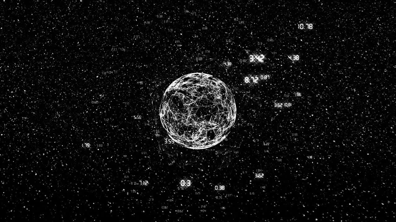 globo digital con puntos de datos y números animación sobre fondo estrellado