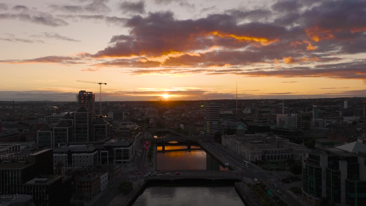 Stunning Sunset Colours at River Liffey 01- 4K Cinematic Drone Footage - Co.Dublin - Ireland