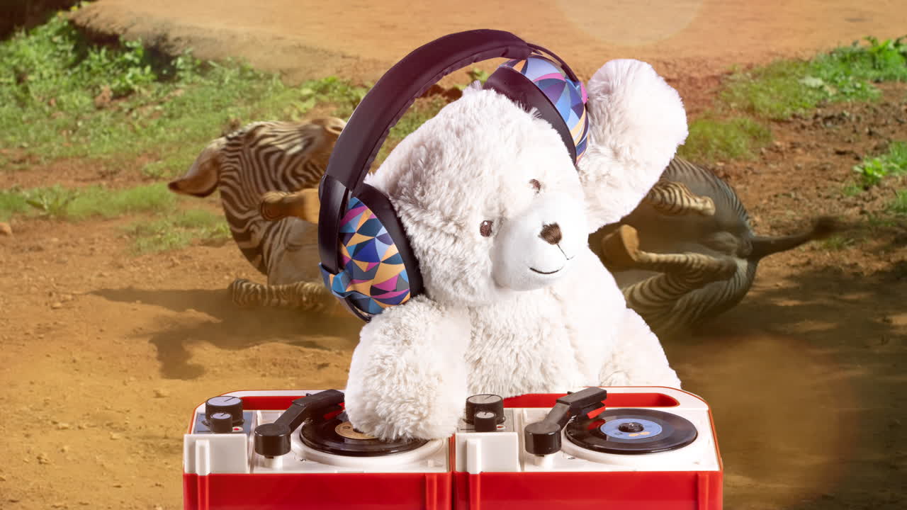 dj de osos de peluche con cebras