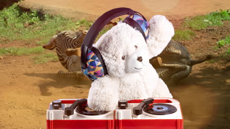 teddy bear dj with zebras