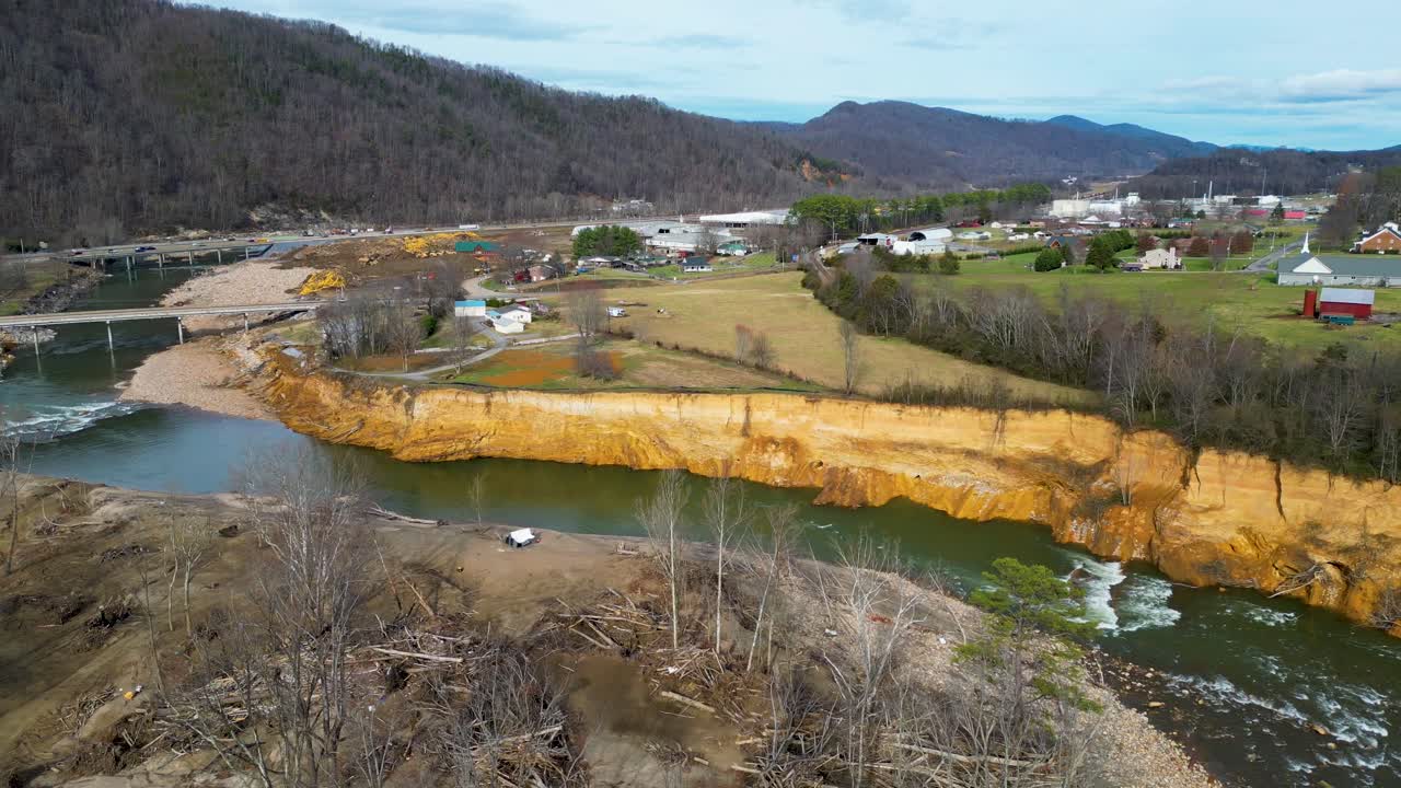 4K Aerial Drone Video of Erosion of the Nolichucky River in Erwin, TN after Hurricane Helene (2024)
