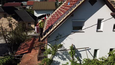 workers working building rooftop