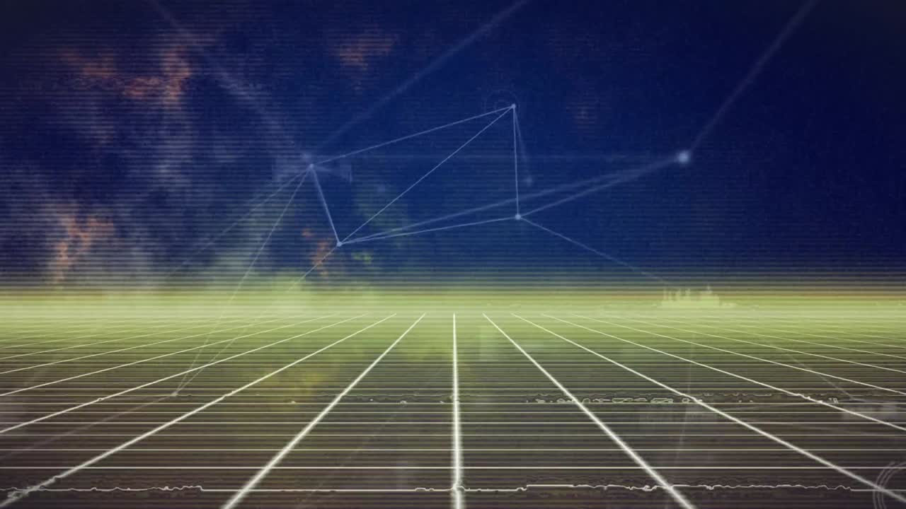 animación de la red de conexiones con iconos sobre la cuadrícula