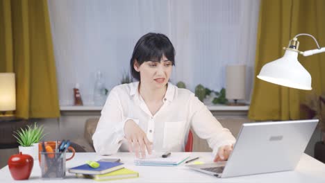 Unhappy-Female-student-Arriving-at-His-Desk.