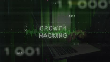 Animation-of-growth-hacking-text-and-data-processing-over-hacker-using-laptop