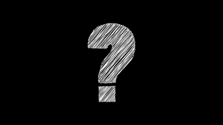 Question mark animation, chalk sketch style on black board, confusion concept
