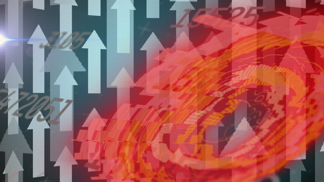 둥근 스캐너와 여러 화살표에 대해 여러 번 바뀌는 숫자가 파란색 배경에서 올라갑니다.