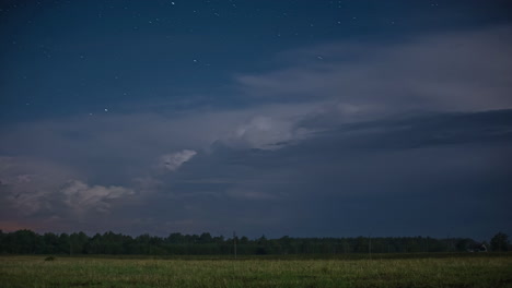 Thunderstorm-Lightening-Cloud-Timelapse-At-Night-With-Stars-Moving-Past