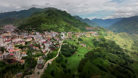 touristic sa pa in northern vietnam in mountainous landscape, aerial