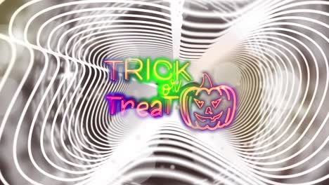 Animation-Von-Neon-Süßes-Oder-Saures-Halloween-Text-über-Linien-Auf-Grauem-Hintergrund