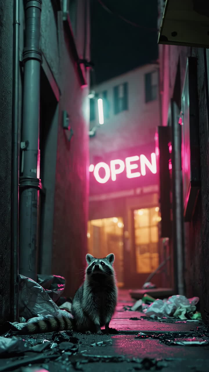 Raccoon in a Night Alley