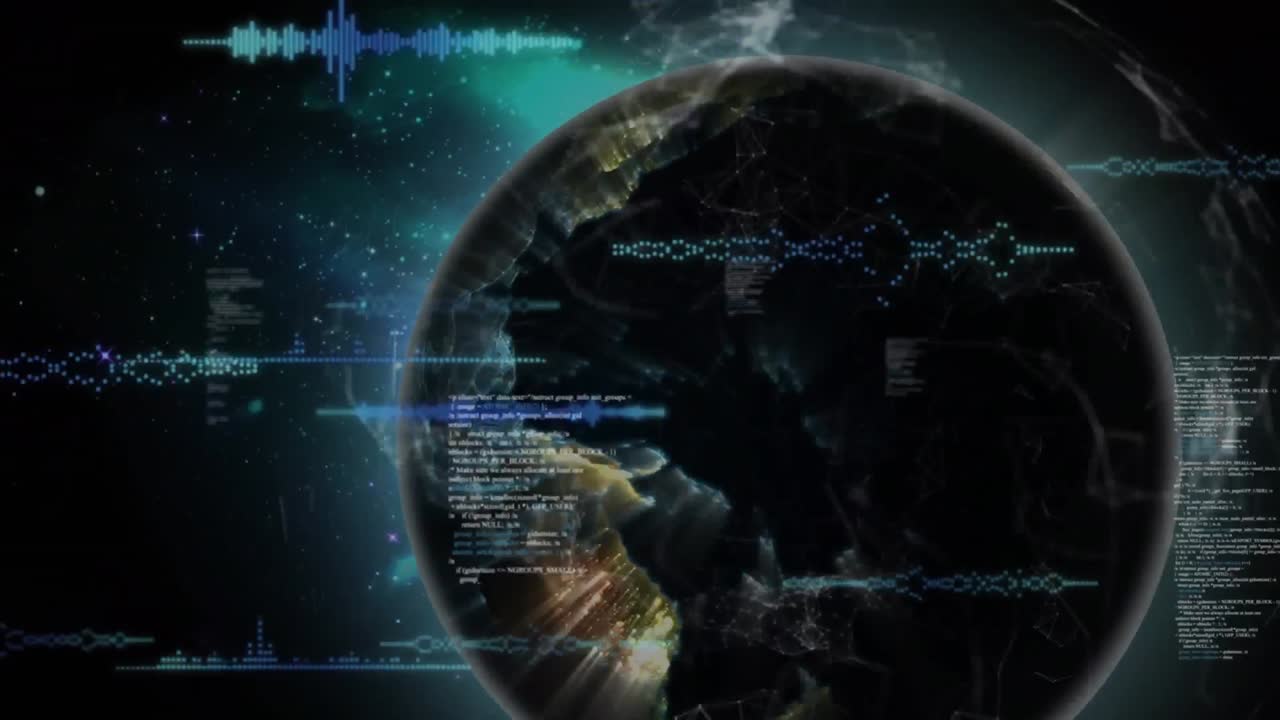 Animation of financial data processing over globe