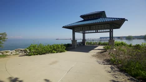 gazebo on the shore of lake ontario in mississauga