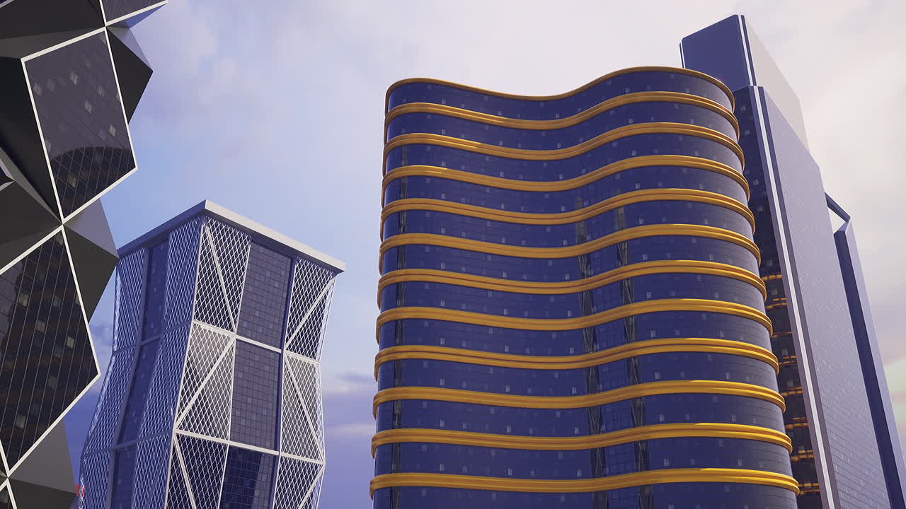 Modern skyscrapers with unique architectural designs under a clear sky