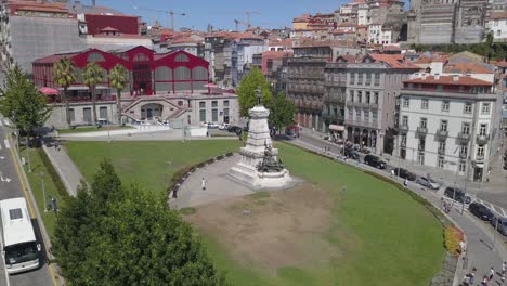 portugal sunny day porto city prince henry the navigator monument aerial panorama 4k