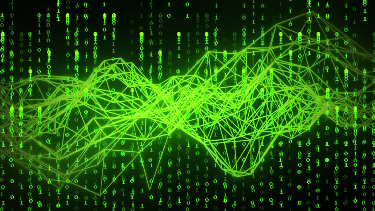 animación del procesamiento de datos y formas sobre fondo negro