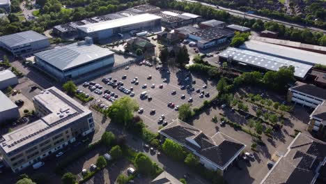 aerial view large commercial properties and industrial warehouses