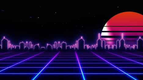 paisaje urbano retro futurista por la noche