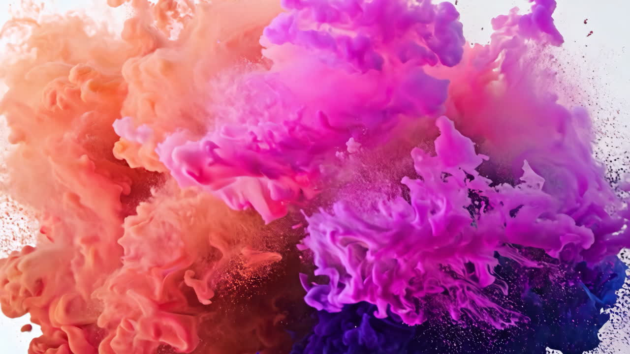 A cloud of red and orange smoke is billowing out of a fire. The smoke is thick and dense, creating a sense of chaos and destruction. The colors of the smoke contrast sharply with the white background