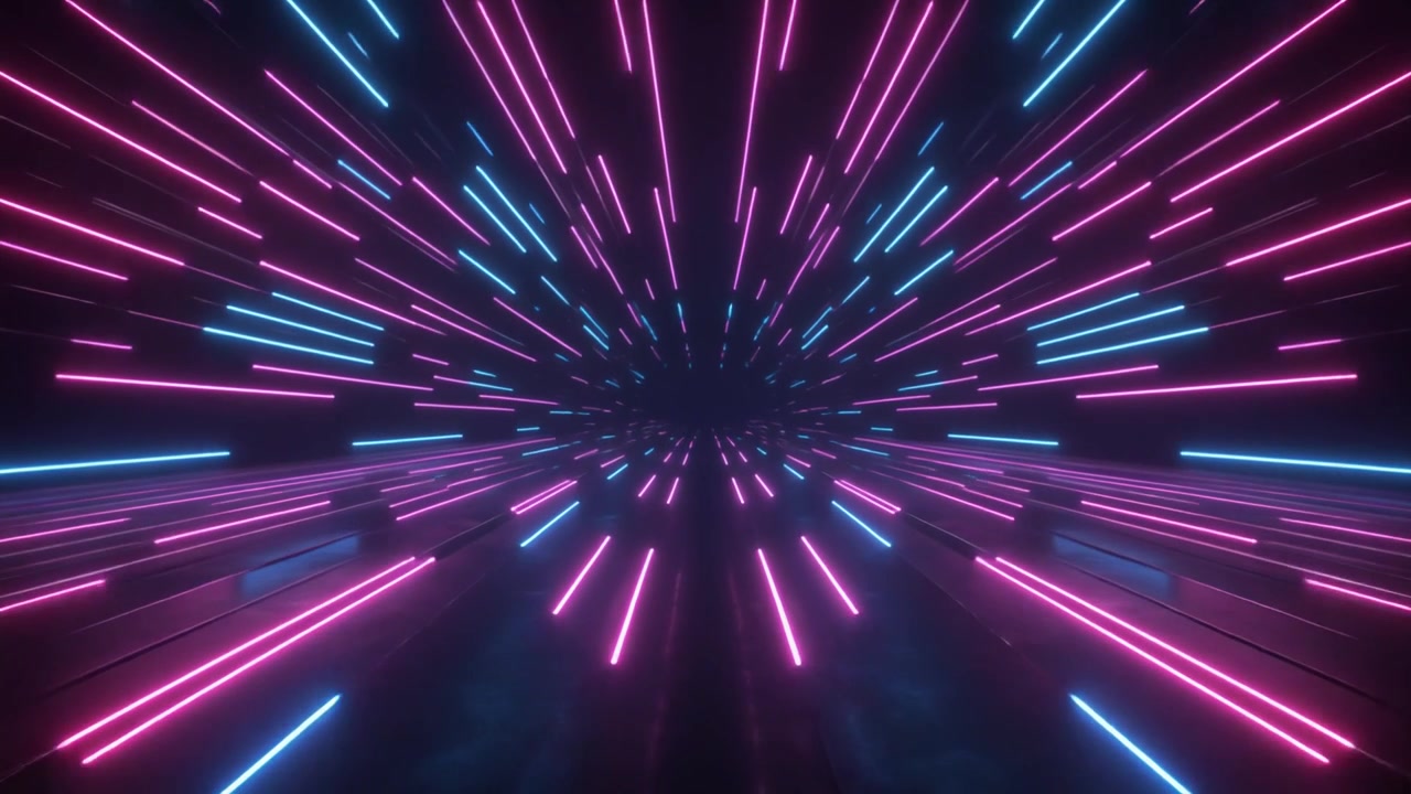 Tunnel astratto di luce neon con effetto di movimento veloce