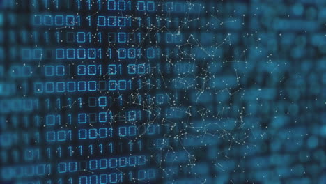 binary code and network connections, digital data processing animation