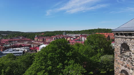 cielo azul sobre los edificios típicos de gotemburgo del museo skansen kronan en gotemburgo, suecia