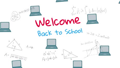 Animation-of-welcome-back-to-school-text-over-school-items-icons-on-white-background