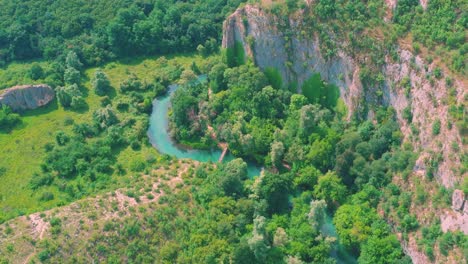 aerial view of the iskar-panega geopark in bulgaria during the summer