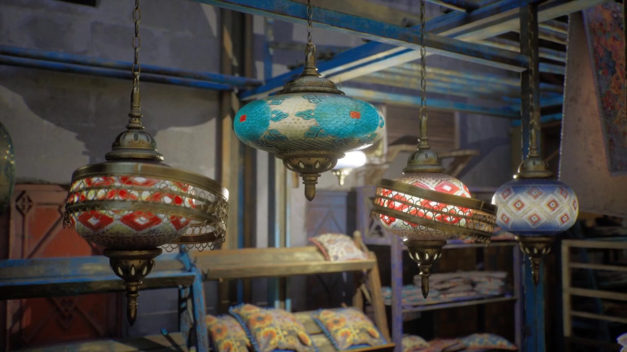 Lampada a mosaico artigianale con vivaci piastrelle turchesi e ambra.