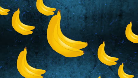 animation of bananas moving on dark blue background with fireworks