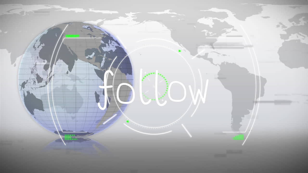 범위 스캔의 애니메이션과 전 세계에 대한 텍스트를 따르십시오.