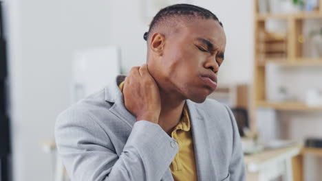 Neck-pain,-crisis-and-black-man-with-anatomy