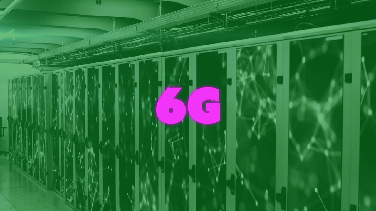 animación de texto 6g y procesamiento de datos digitales y texto 6g a través de servidores informáticos