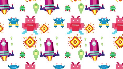 vibrant pixel art with rockets and aliens