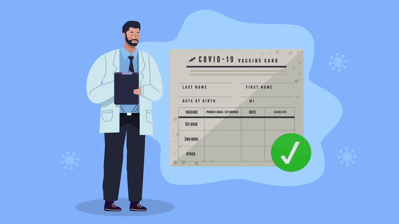 professional doctor with covid19 vaccine card