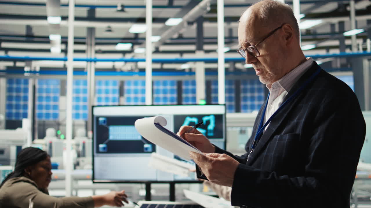 Portrait Of Smiling Industrial Plant Shareholder Conducting Research