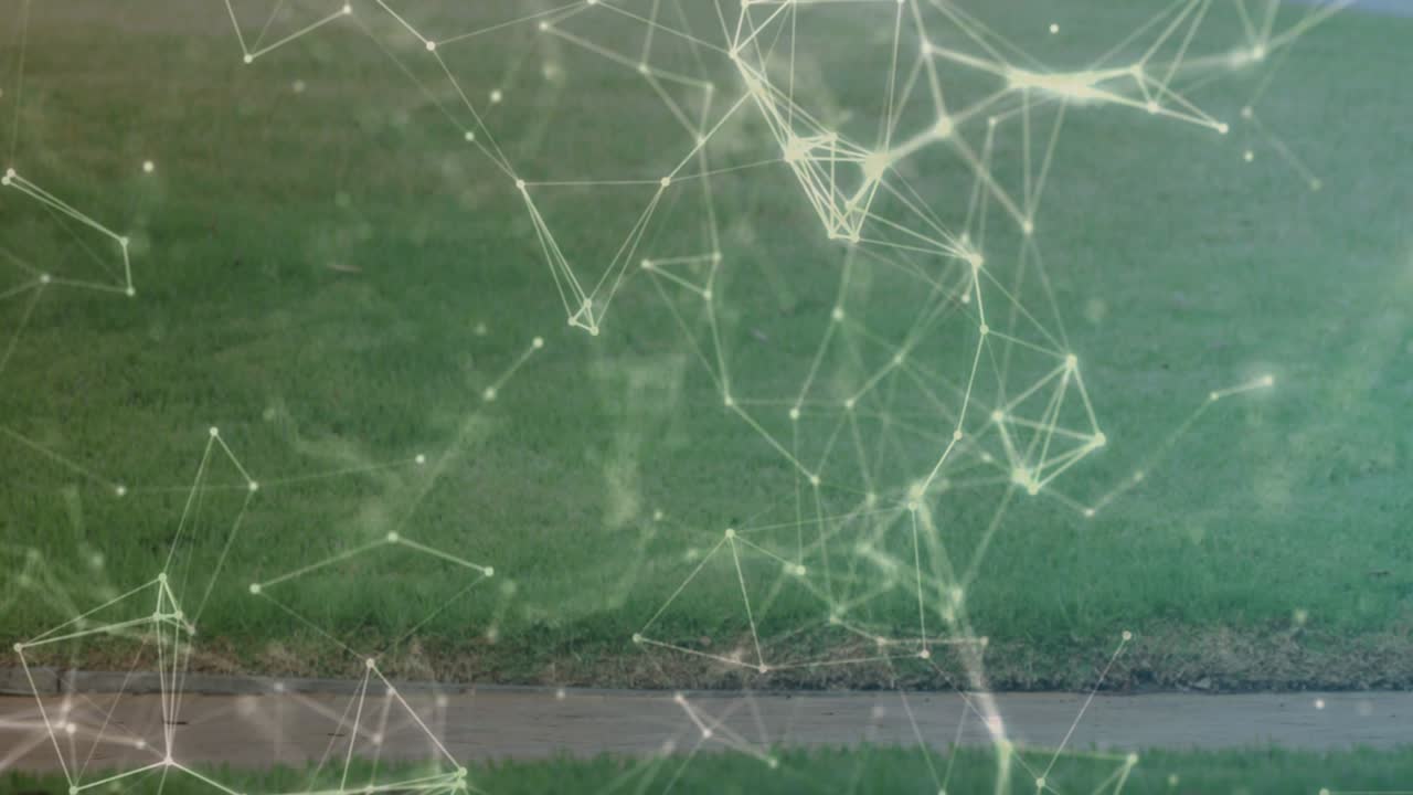 의사 소통 네트워크의 애니메이션 남성 운동 선수가 가공 다리를 가지고 야외에서 달리고 있습니다.