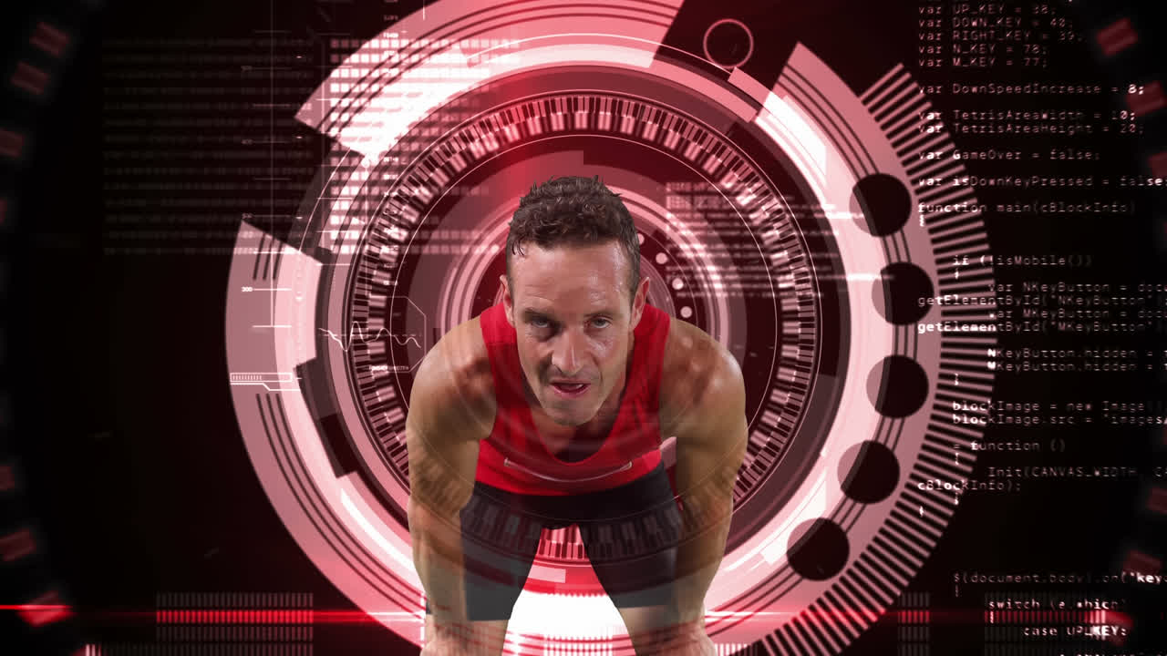 мужской спортсмен против круглого сканера