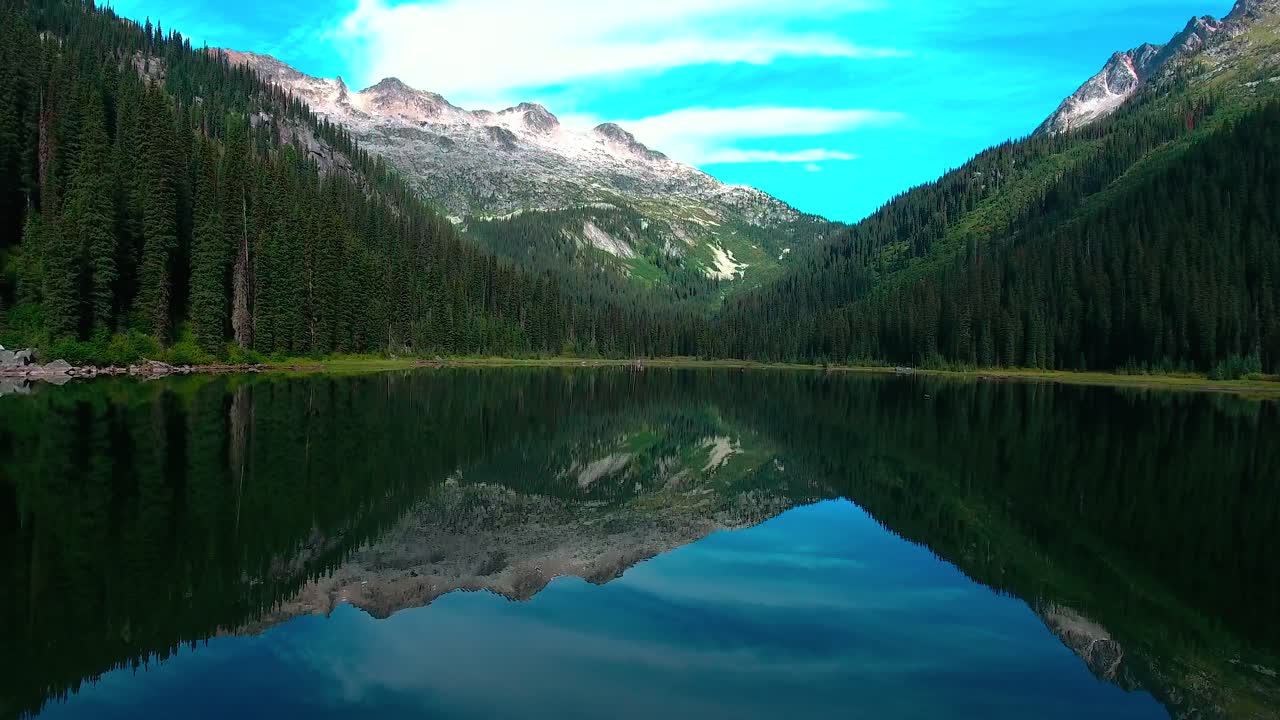 Mirror glacier lake in British Columbia Canada using DJI Phantom 4 drone shot in 4K