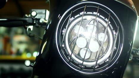 custom moto service. close-up bright motorbike led lighting