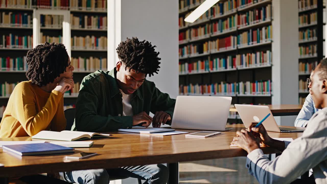 Students Studying Together in a Library